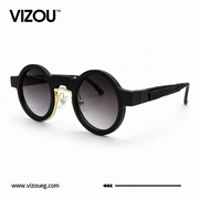Luxury Round Frame Sunglasses – Glossy Black Gold Gradient Edition VZ-140