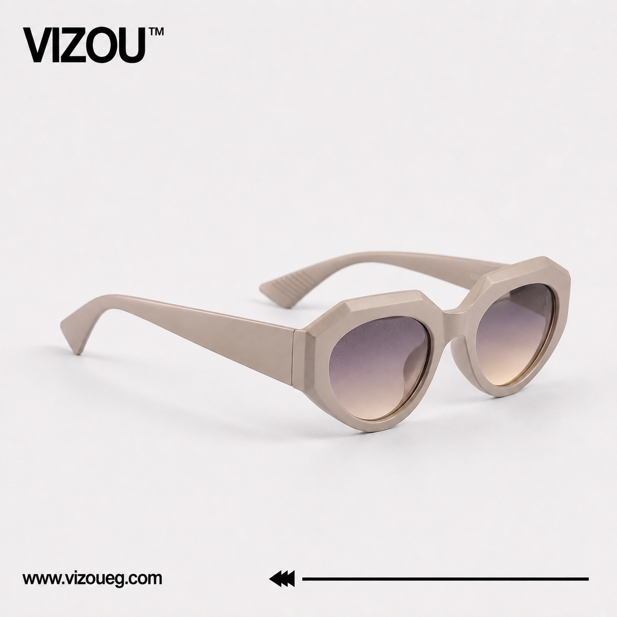 Luxury Geometric Cat-Eye Sunglasses – Soft Taupe Gradient Edition VZ-151