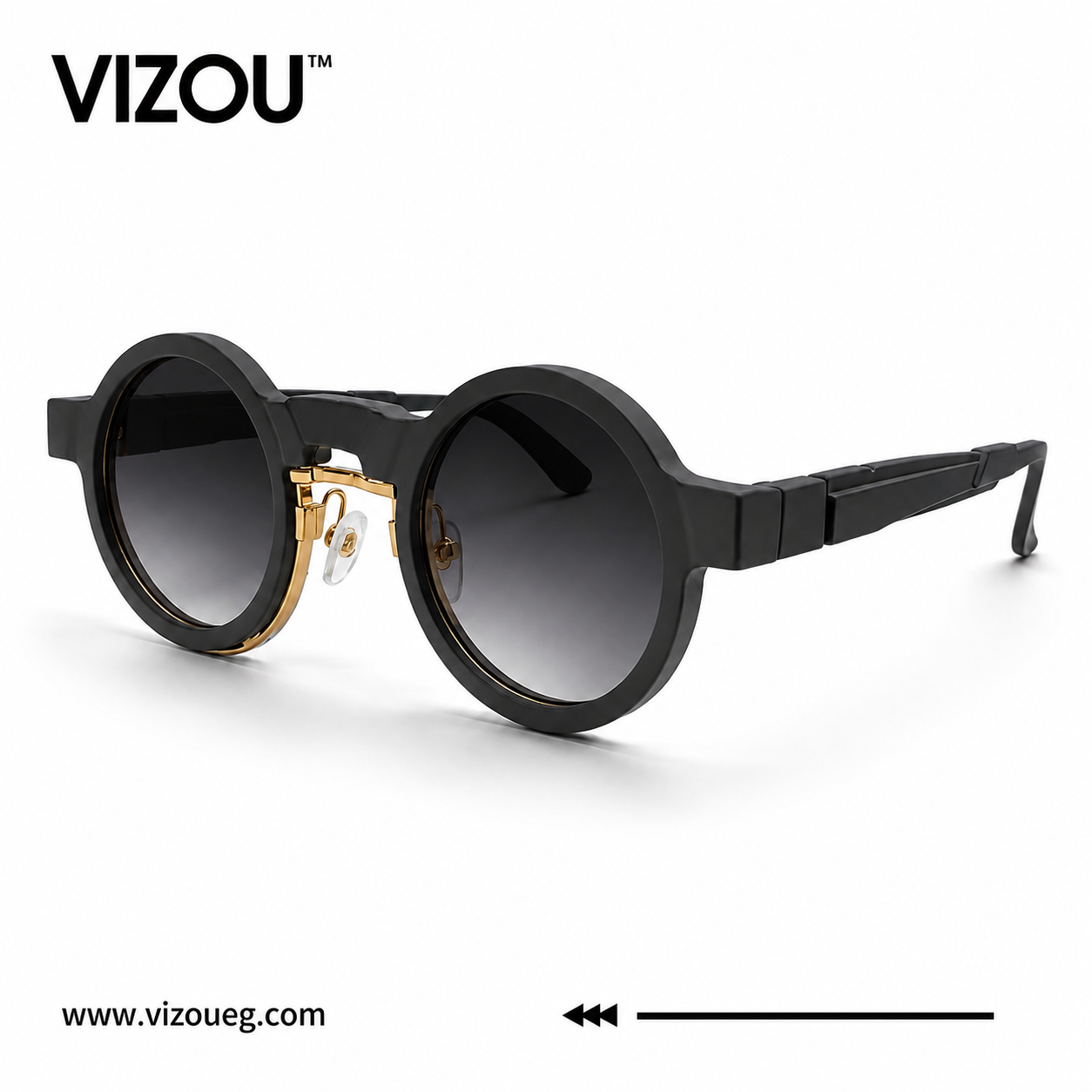 Luxury Round Frame Sunglasses – Matte Grey Gold Gradient Edition VZ-141
