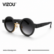 Luxury Round Frame Sunglasses – Matte Grey Gold Gradient Edition VZ-141