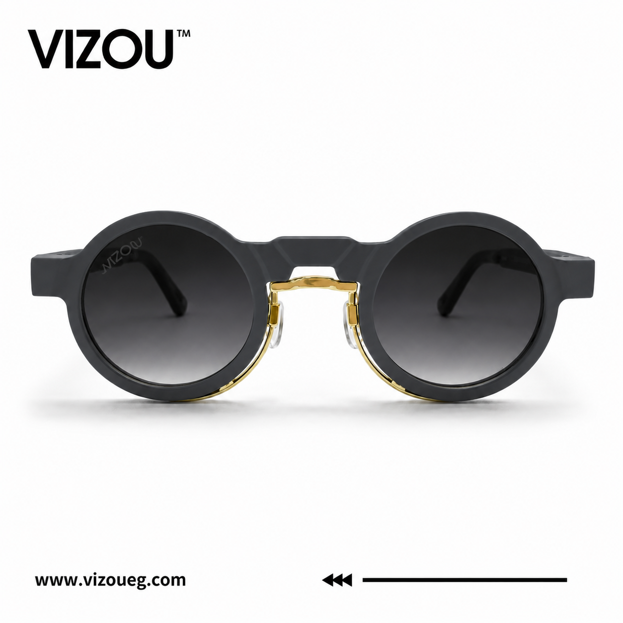 Luxury Round Frame Sunglasses – Matte Grey Gold Gradient Edition VZ-141