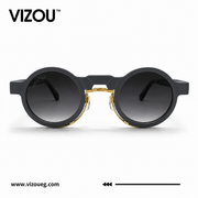 Luxury Round Frame Sunglasses – Matte Grey Gold Gradient Edition VZ-141