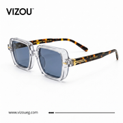 Luxury Oversized Square Sunglasses – Transparent Crystal Tortoiseshell Blue Edition VZ-129