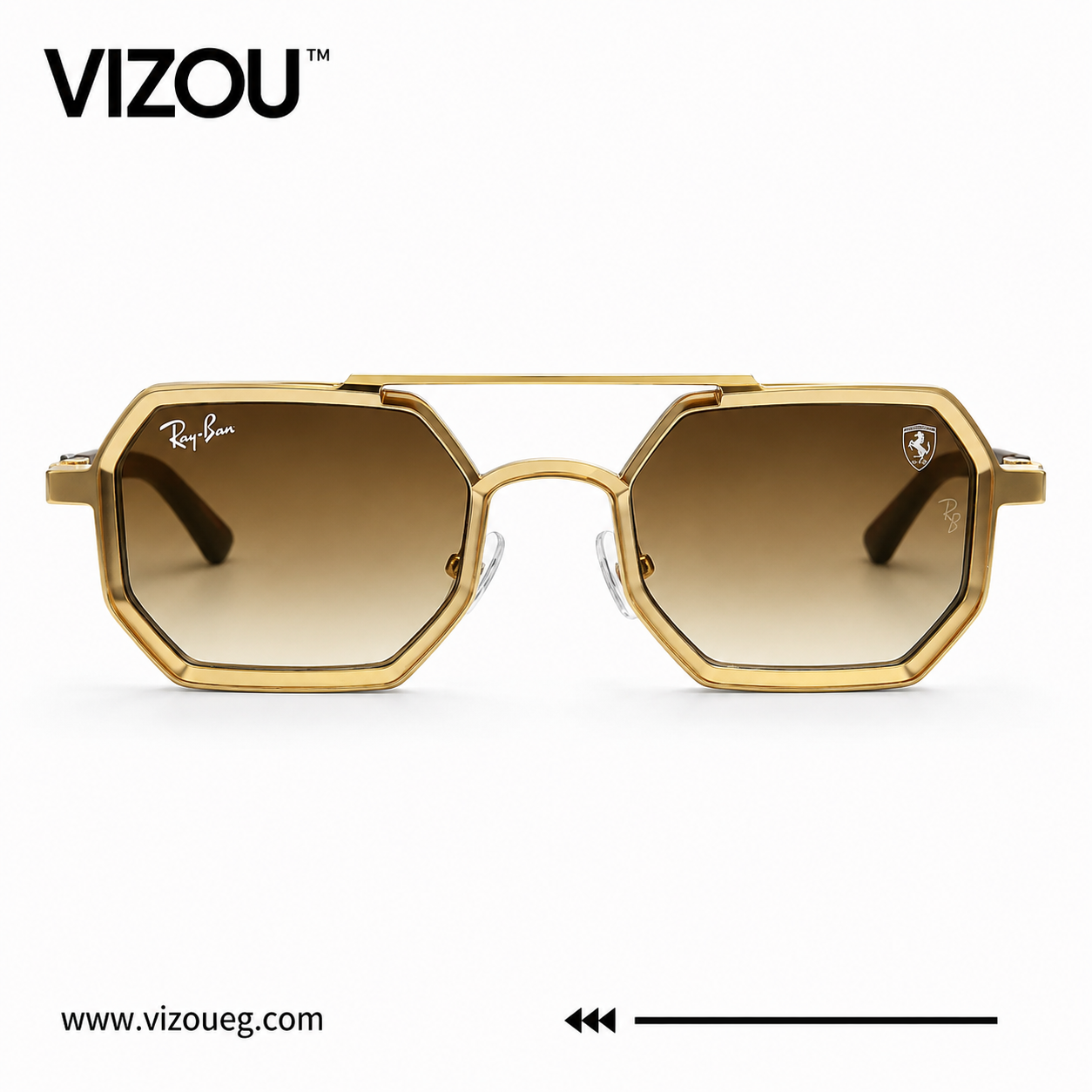 Luxury Geometric Aviator Sunglasses – Gold Brown Gradient Edition VZ-142