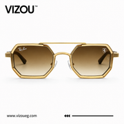 Luxury Geometric Aviator Sunglasses – Gold Brown Gradient Edition VZ-142