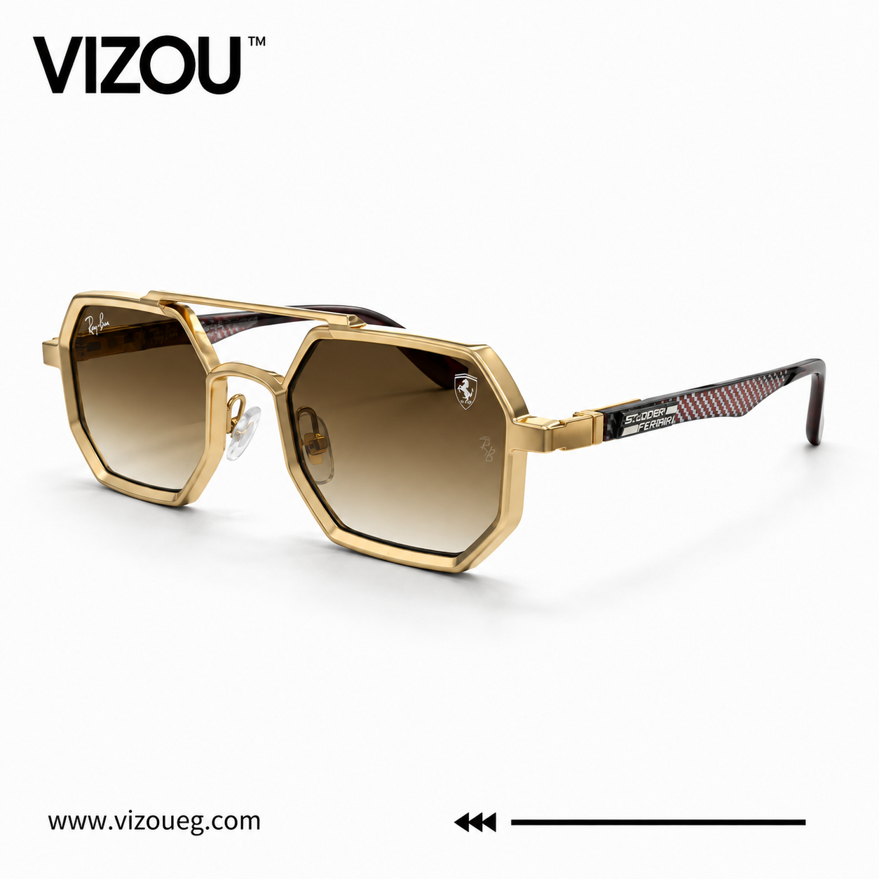 Luxury Geometric Aviator Sunglasses – Gold Brown Gradient Edition VZ-142