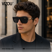Luxury Oversized Square Sunglasses – Glossy Black Gold Accent Edition VZ-154