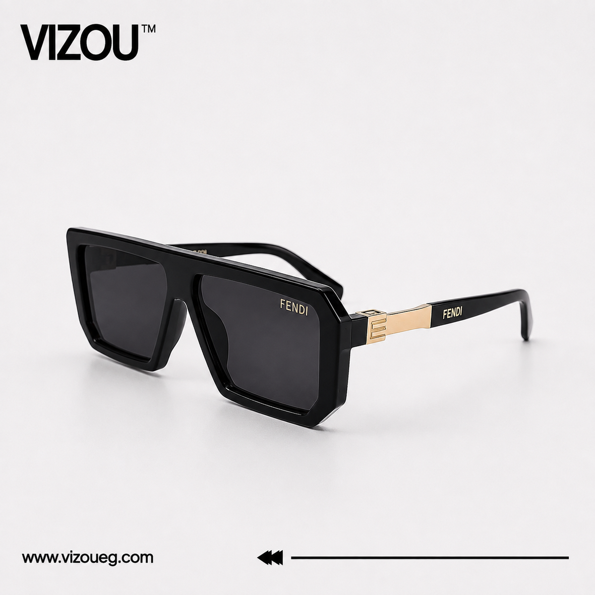 Luxury Oversized Square Sunglasses – Glossy Black Gold Accent Edition VZ-154