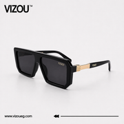 Luxury Oversized Square Sunglasses – Glossy Black Gold Accent Edition VZ-154