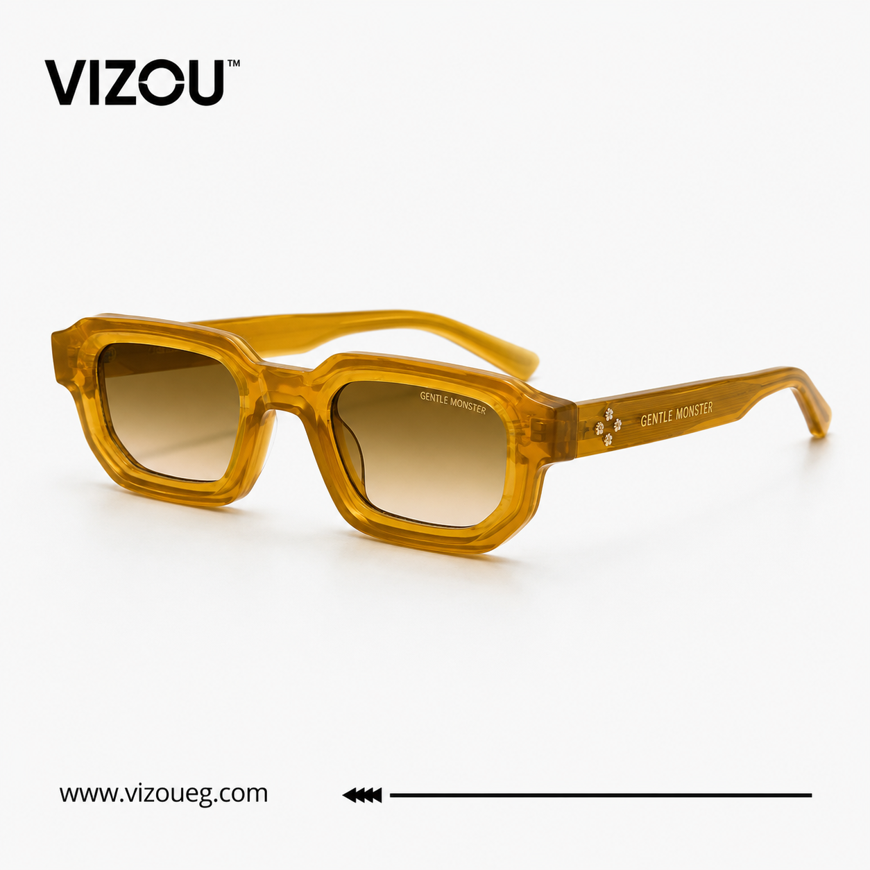 Luxury Geometric Square Sunglasses – Transparent Amber Gradient Edition VZ-122