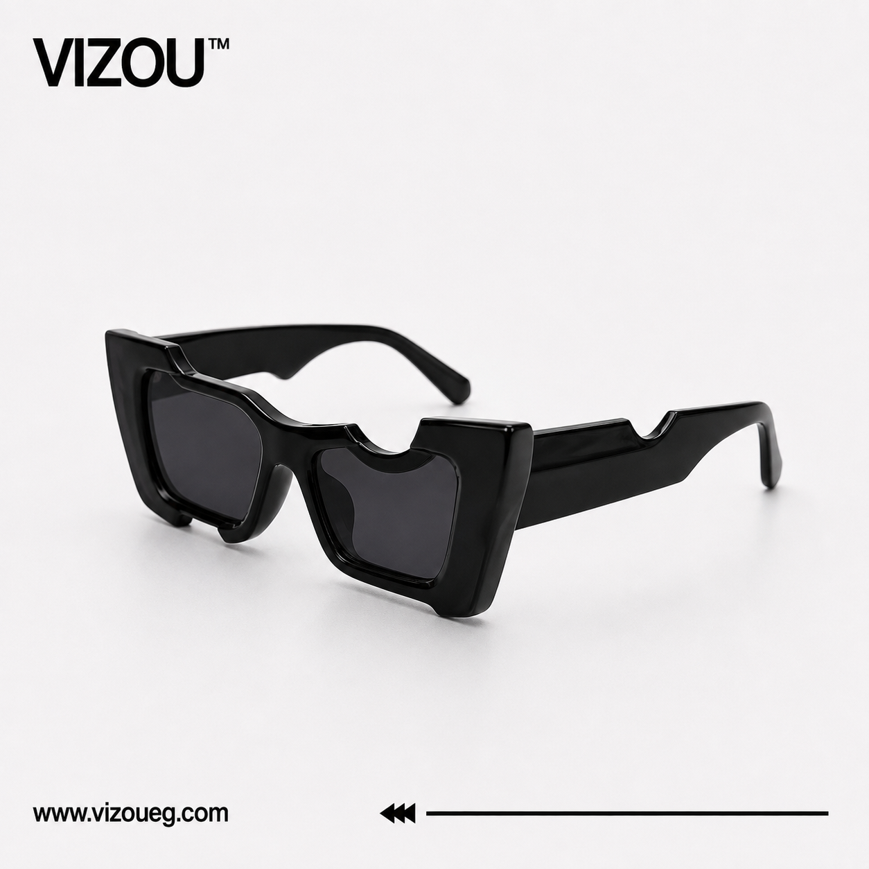 Luxury Sculpted Square Sunglasses – Glossy Black Cut-Out Edition VZ-155