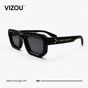 Luxury Geometric Square Sunglasses – Glossy Black Gold Accent Edition VZ-126
