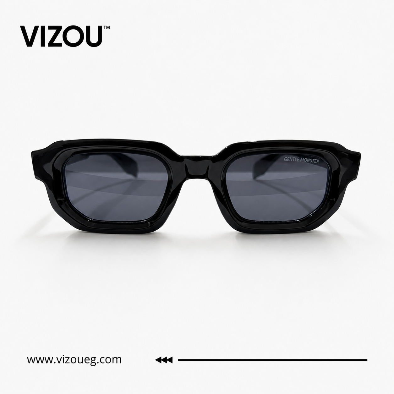 Luxury Geometric Square Sunglasses – Glossy Black Gold Accent Edition VZ-126
