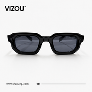 Luxury Geometric Square Sunglasses – Glossy Black Gold Accent Edition VZ-126