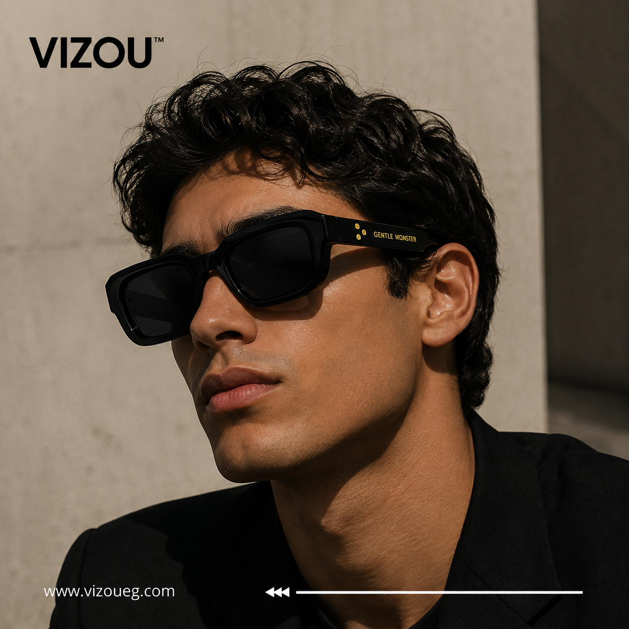 Luxury Geometric Square Sunglasses – Glossy Black Gold Accent Edition VZ-126