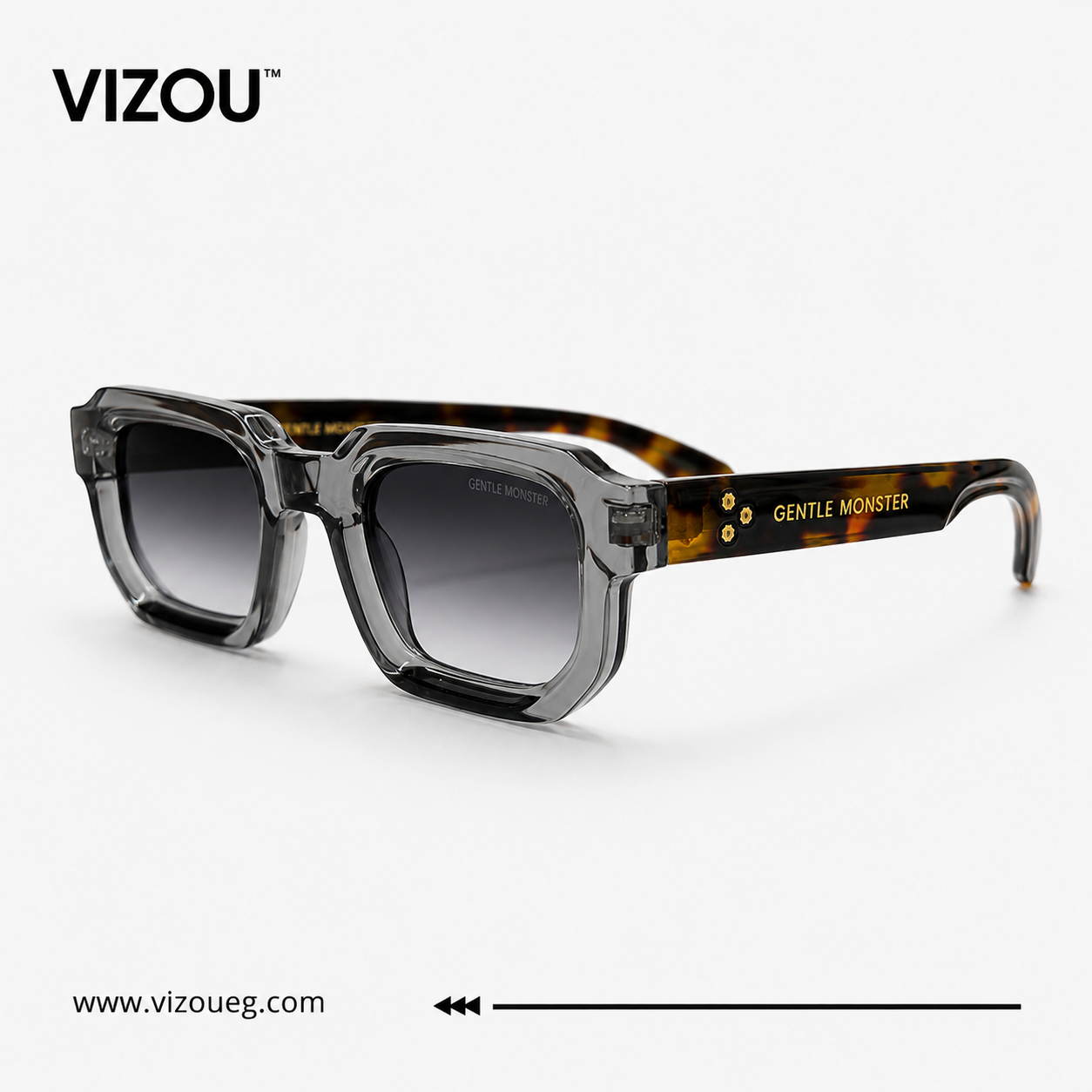 Luxury Geometric Square Sunglasses – Smoke Crystal Tortoiseshell Edition VZ-123