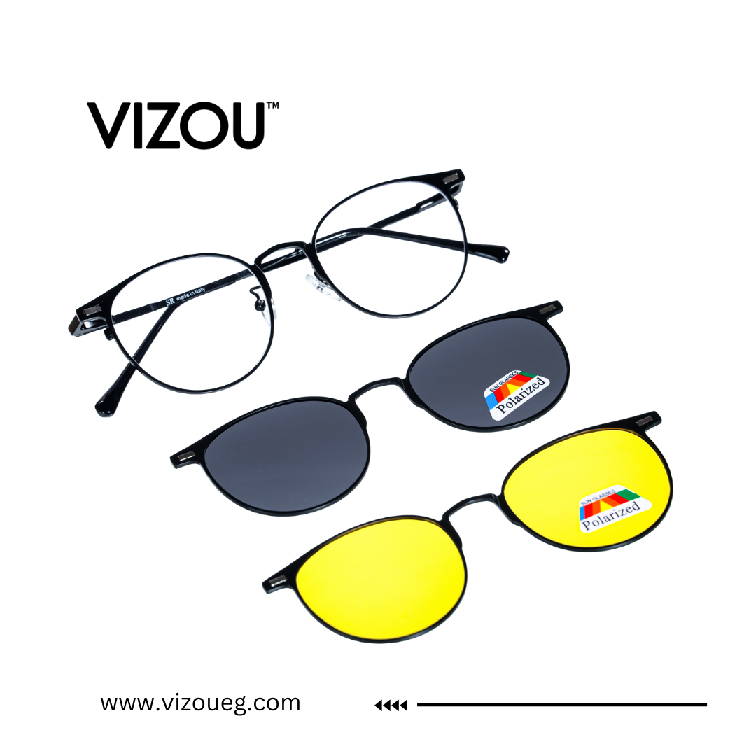 Vizou eyewear with round and oval sunglasses on a white background