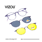 Two pairs of sunglasses with different colored lenses on a white background, featuring the Vizou brand.