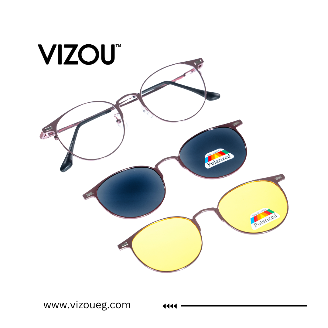 Vizou sunglasses with different lens colors on a white background