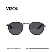 Round sunglasses with dark lenses on a white background, featuring the VIZOU brand.