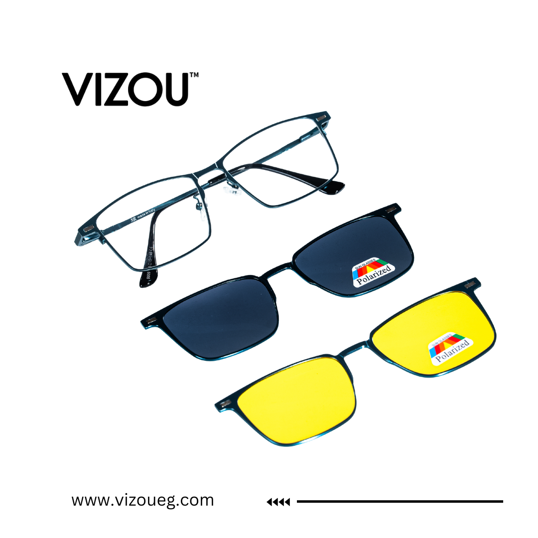 Vizou eyewear with a logo on a white background