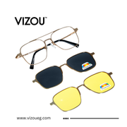 Vizou eyewear with square sunglasses featuring Polarized logo on a white background